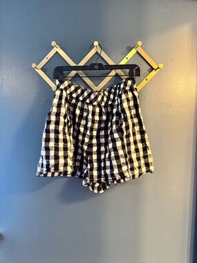 Free People Black and White Gingham High-Waist Shorts